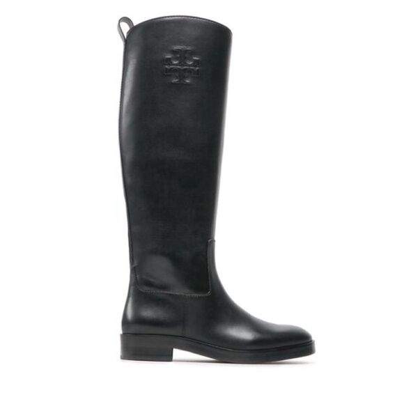Tory Burch | Tory Burch Logo Embossed Riding Boots in Black | 6.5 M - Picture 1 of 5